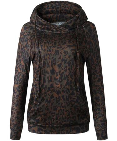 Bigfanshu Womens Tops Leopard Print O Neck Sweatshirt Long Sleeve Cute Hoodies Pullover Brown - Buy Online on GoSupps.com