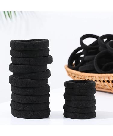 100PCS Black Hair Ties for Women - Thick Cotton Seamless Ponytail Holders  Soft Thick and Curly Hair Ponytail Holders Hair Elastic Band for Girls (2 Inch in Diameter)