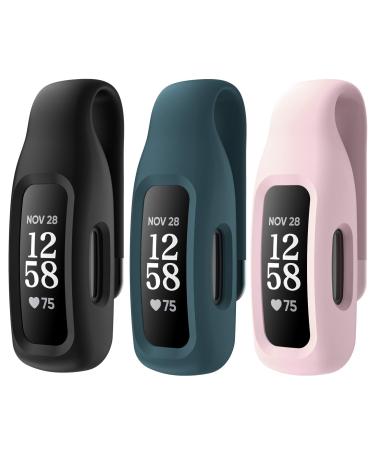 EEweca 3-Pack Clip Case Accessory for Fitbit Inspire 3/Inspire 2, Black+Steel Blue+Soft Pink (not for Inspire, Inspire hr, ace 2)