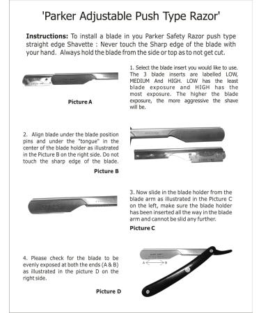 Parker Adjustable Stainless Steel Barber Razor with Black Handle - 3 Blade Inserts for Customized Shave - Includes 5 Parker Razor Blades - Buy Online on GoSupps.com