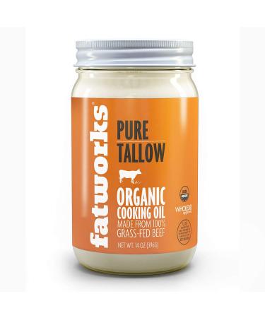 Fatworks Organic Grass-Fed Beef Tallow, Certified Organic Non-Gmo Pasture-Raised Beef Tallow, sourced from several small family ranchers, KETO friendly, exclusive to Fatworks, 14 oz. 14 Ounce (Pack of 1)