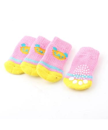 Ruilogod 2 Pairs Yellow Pink Bear Head Print Elastic Pet Dog Cat Puppy Socks s