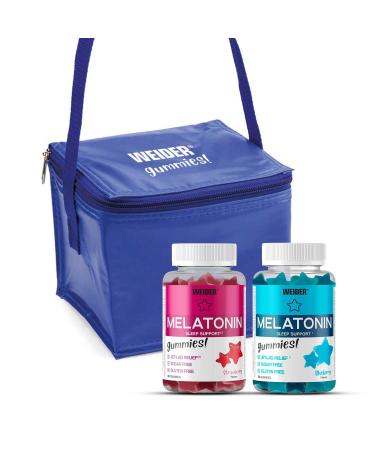 Weider Duo Pack Melatonin Gummies + Insulated Bag (2 x 60 Erasers) Blueberry and Strawberry Flavor, 1 mg Melatonin/Gum, Helps Against Insomnia and Jet-lag, Relies Sleep Disorders (For 4 Months)