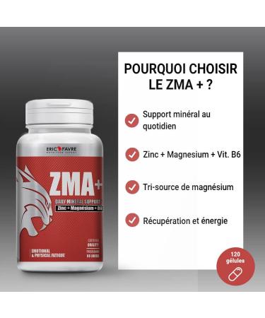 ZMA + Highly Dosed Supplement with Zinc Magnesium and Vitamin B6 Energy Metabolism Protein Synthesis Testosterone Levels Program 60J French Laboratory Eric Favre - Buy Online on GoSupps.com