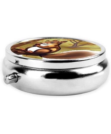 Nut-Eating Squirrel Round Pill Box Organizer - Portable 3 Compartment Travel Pill Case for Easy Organizing - Buy Online on GoSupps.com