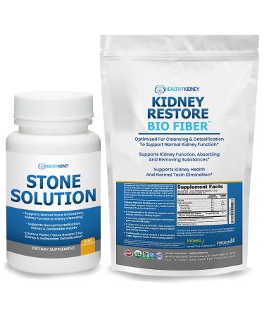 Stone Solution Capsules- Natural Dissolver Kidney Stone Support & Kidney Cleanser 60 Servings + Bio Fiber Kidney Cleanse Detox & Repair - Restorative Kidney Support & Kidney Supplement 2.5LBS