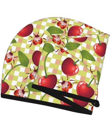 Quick-Dry Hair Towel Wrap with Button - Cute Cherries & Ladybirds Design | Perfect Hair Drying Turban - Buy Online on GoSupps.com