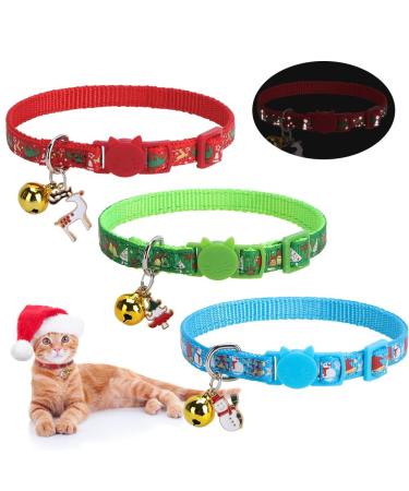 KOOLTAIL Cat Collar with Pendant 3 Packs - Christmas Pet Collars Glow in The Dark Golden Bell Patterns for Cats Small Dog