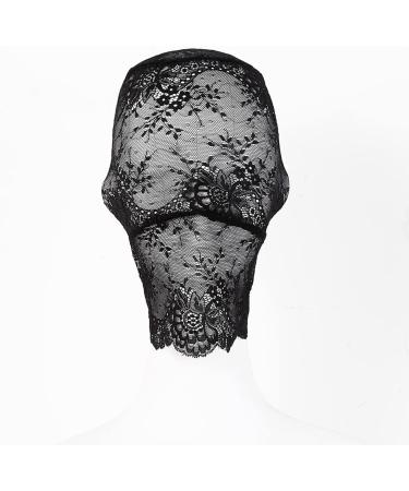 Lace Full Face Masquerade Mask Mesh Headwear Rave Hollow Out Head Covers Black Body Chains Halloween See Through Costume Party Outfits - Buy Online on GoSupps.com
