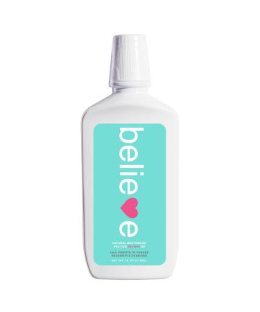 Believe Oral Care 100% of Profits Donated to Cancer Research Mouthwash 1 Bottle 16 OZ | Whitens Soothes Freshens | All Natural Alcohol Free Dye Free GMO Free Fluoride Free No Preservatives