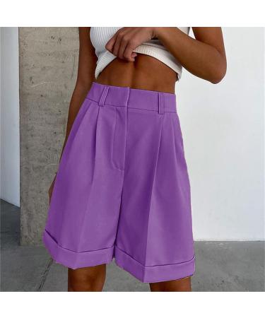 DAZLOR Women's High Waist Button Business Casual Shorts in Purple - Large - Buy Online on GoSupps.com