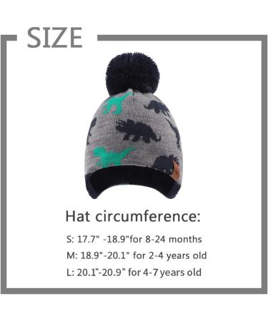 XIAOHAWANG Gray Dinosaur Hat for Kids 4-7 Years - Knitted Baby Beanie with Fleece Lining and Pompom - Buy Online on GoSupps.com