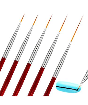 5 Pack Nail Art Eyeliner Nail Eyeliner Brush Nail Gel Polish Brush Set Thin Nail Art Brush for Long Lines Short Strokes Detail (6/9/12/18/24mm)