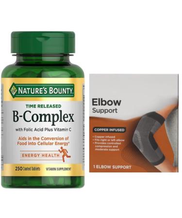 Nature s Bounty Time Released B-Complex Energy & Metabolism Support with Vitamin C & Folic Acid 250 Tablets + Bonus 1 Elbow Support