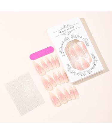Shop 24Pcs Almond Press on Nails - Long Stiletto Faux Nails Pink Ombre Acrylic with Gold Star Designs - Cute Summer Nails for Women - Buy Online on GoSupps.com