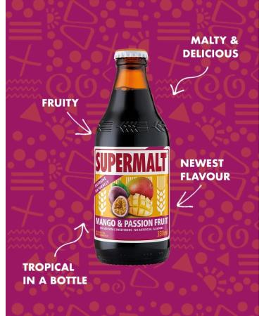 SUPERMALT | Mango & Passion Fruit Malt Drink | Alcohol-Free | Premium Malt Drink with B Vitamins | Pack of 24 x 330ml Bottles - Buy Online on GoSupps.com