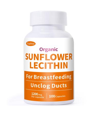 Euphea Sunflower Lecithin Breastfeeding Sunflower Lecithin Capsules Supports Clogged Milk Ducts Steady Milk Supply & Mastitis Sun Flower Lecithin for Pumping Moms 100 Capsules