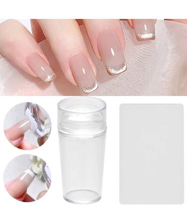 NICENEEDED Silicone Jelly Stampers French Tip Stamp Nails Manicure Tools Nail Stamper Kit with Scraper Clear Soft Stamping Transparent Nail Stamp for French Manicure Home DIY Nail Salon style 1