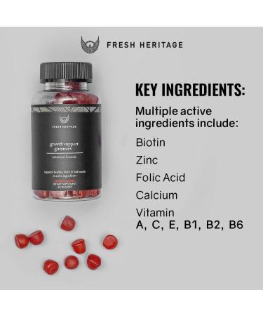 Fresh Heritage Beard Hair Regrowth Gummies for Men - Premium Hair Vitamins - Stop Hair Loss & Regrow Beard - Cherry Flavor 60ct - Buy Online on GoSupps.com