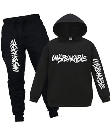 Boys Hoodies Kids Clothes Set Pullover Tracksuit Jogging Girls Sweatshirts Set 2 Pieces Black 5-6 Years