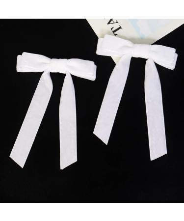 2Pcs Velvet White Bow Hair Clips with Long Ribbon - Vintage Hair Accessories for Girls and Women - Buy Online on GoSupps.com