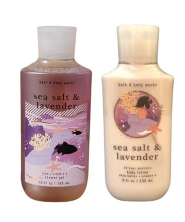Bath and Body Works Gift Set of 10 oz Shower Gel and 8 oz Lotion (Sea Salt & Lavender)