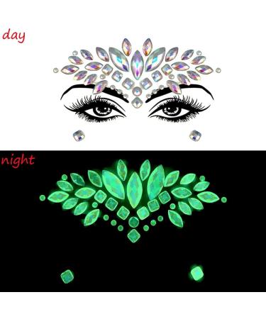 Luminous Face Gems Tattoo Stickers - Glow in the Dark Fluorescent Rhinestone Temporary Tattoos for Halloween & Christmas (4 Sets) - Buy Online on GoSupps.com