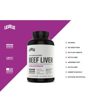 Levels Beef Liver Capsules - Pasture Raised, Hormone-Free, Undefatted - 500mg, 180 Count - Buy Online on GoSupps.com
