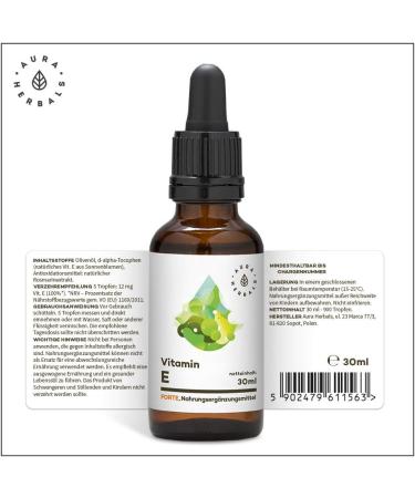 Aura Herbals Vitamin E Forte 900 Drops - High-Dose 180 Daily Portions - 100% Natural Vegan Oil - 30ml High Bioavailability - Buy Online on GoSupps.com