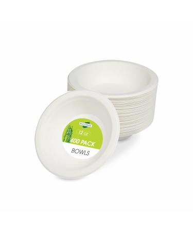 Eco-Craze Bagasse 12oz (360ml) Bowls Pack of 400 Sugarcane Fiber Disposable Bulk Paper Bowls for Party Biodegradable Bowls for Soup Milk Cereals Snacks Salads 12 oz (360 ml) 400