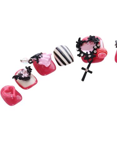 PN-010 Press-On Nails Varnished 10 Pieces Reusable False Nails Y2K Gothic Punk Glamour Ghost Heart Pink - Buy Online on GoSupps.com