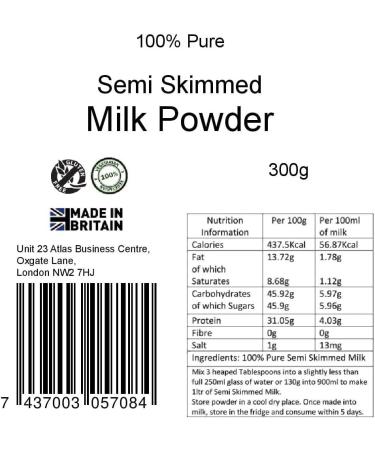 yourhealthstore 100% Pure Semi Skimmed Milk Powder 300g Made in Britain with British Milk Low in Fat No Additives No Soy Lecithin Vegetarian (Recyclable Pouch) - Buy Online on GoSupps.com