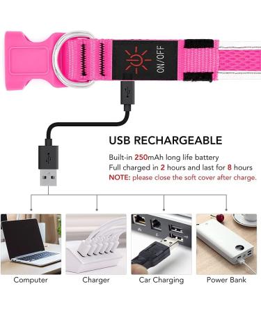 YFbrite Rechargeable LED Dog Collar - Pink Medium | Adjustable Light up Collar for Safety and Visibility at Night | Suitable for Puppy, Small, Medium, Large Dogs - Buy Online on GoSupps.com