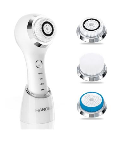 Premium Facial Cleansing Brush Valentines Day Gifts Hangsun Sonic Vibrating Face Scrubber SC200 Skin Care for Cleaning Exfoliating and Massaging with IPX7 Waterproof,3 Speed Settings,3 Brush Heads