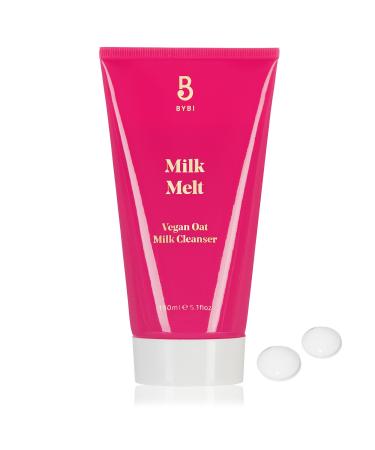 BYBI Beauty Milk Melt Oat Cleanser - Soothing Vegan Facial Cleanser for Sensitive Skin Dry Skin & Acne-Prone Skin- Hydrating & Calming - Fragrance-Free with a Gentle Lather - 150ml White