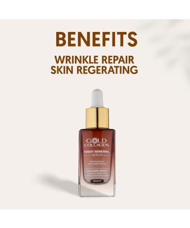 GOLD COLLAGEN Night Renewal - Face Serum for a Boost of Collagen & Elastin Skin Regenerator & Natural Substitute for Retinol - Anti Aging Face Serum Against Fine Lines & Wrinkles - Alcohol Free 30 ml - Buy Online on GoSupps.com