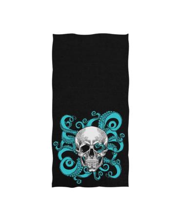 Naanle Cool Skull with Octopus Tentacles Pattern Soft Large Hand Towels for Bathroom, Hotel, Gym and Spa (16" x 30",Black) Skull (Print)