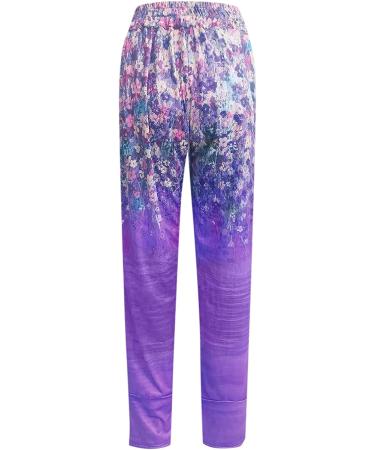 Boho Print Cotton Linen Capri Pants for Women - Purple, X-Large - Buy Online on GoSupps.com
