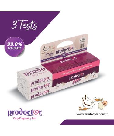 Prodoctor Early Pregnancy Tests Pack of 3 - Home Kit One Step Tests - 99.8% Accuracy - Super Sensitive - Same Day Results - Buy Online on GoSupps.com