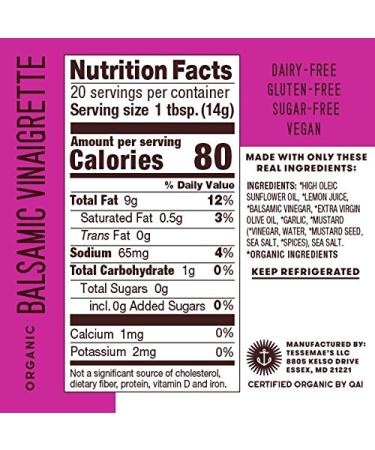 Tessemae's Organic Balsamic Vinaigrette 10 fl oz, 4-Pack - Whole30 & Keto Friendly - Buy Online on GoSupps.com