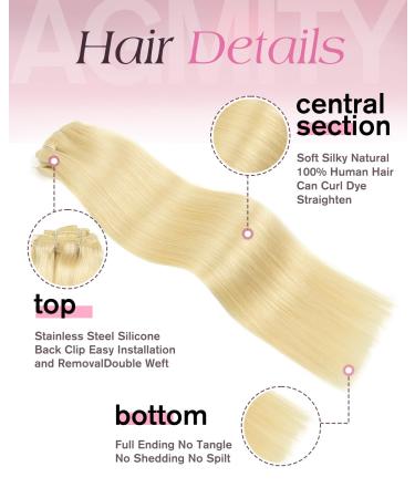 Agmity Clip In Extensions - Real Human Hair 50cm #613 Bleach Blonde 120g 7 Pieces Invisible & Smooth - Buy Online on GoSupps.com
