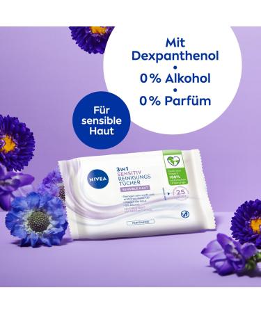 Nivea 3in1 Sensitive Cleaning Towels - Gentle Facial Cleansing with Dexpanthenol Alcohol-Free Makeup Wipes for Sensitive Skin (25 Pieces) - Buy Online on GoSupps.com
