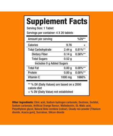 FAST&UP Vitamin C 1000mg - Powerful Antioxidant - Immune Support - Collagen Booster - 80 Effervescent Tablets - Orange Flavour - Pack of 1 - Buy Online on GoSupps.com