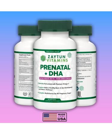 Zaytun Halal Prenatal Vitamins with DHA, Folic Acid, Iron & Ginger - 60 Softgels, 2 Months Supply | Non-GMO, Gluten Free | USA Made - Buy Online on GoSupps.com