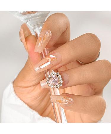 Sethexy handmade long coffin false nails aurora color gradient wrong nails rhinestone glitter glossy nails on the crystal acrylic acrylic nail art in salon quality removable for women and girls