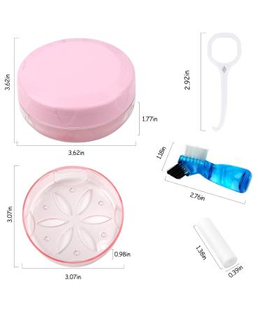 Denture Case - Leak-Proof Double Layer Denture Bath Box for Travel with Strainer Basket, Brush, and Mirror - Pink - Buy Online on GoSupps.com