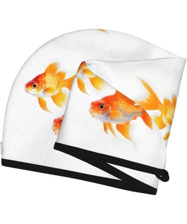 Cute Goldfishes Print Coral Velvet Hair Cap Towel Wrap for Women - Absorbent Drying Solution for Wet Hair Swimming Pool & Tours - Buy Online on GoSupps.com