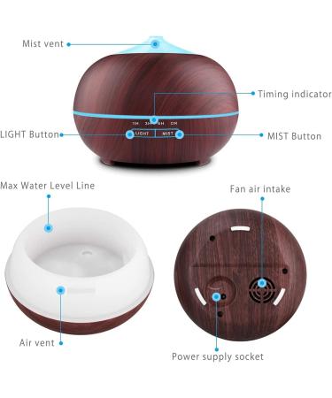 Buy 400ml Ultrasound Aroma Diffuser for Essential Oils - Wood Grain Brown | 7-Color LED Humidifier for Bedroom & Office - Buy Online on GoSupps.com