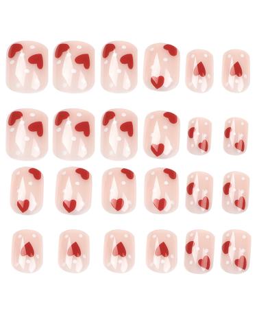 1 box of heart shaped fake nails with glue short press-on nails reusable full cover square press-on nails for girls DIY manicure decoration nail tips