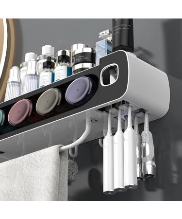 Arinal Wall-Mounted Toothbrush Holder Set with Toothpaste Squeezer & 4 Cups - Bathroom Organizer for Toothbrushes Shavers & Facial Cleansers (Color A) - Buy Online on GoSupps.com